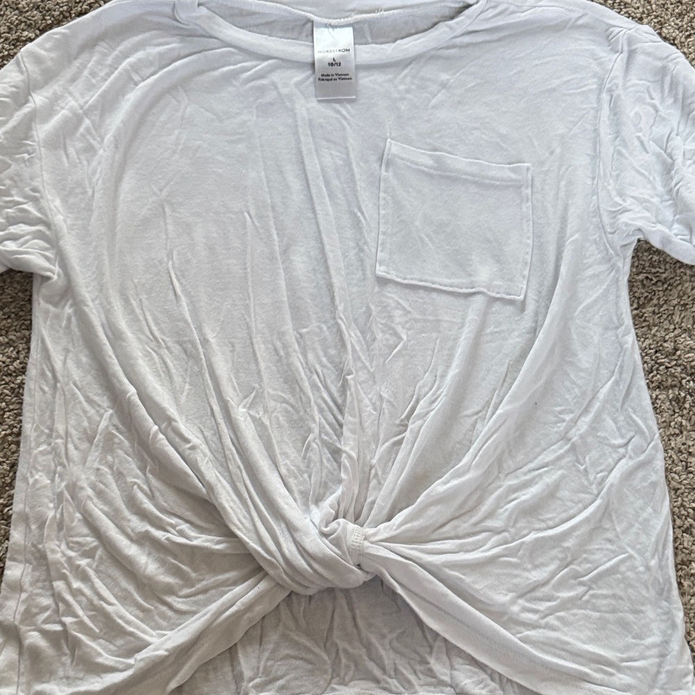 Nordstrom White Knotted Tee with Pocket